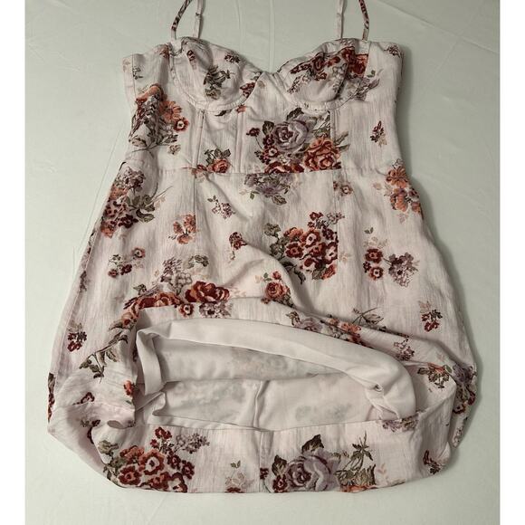 Brock Collection x H&M Powder Pink Corset Dress sz. M Twee Linen Blend Floral - Picture 6 of 8